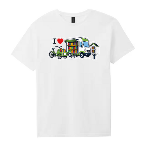 I Heart Outreach with Bookmobile, Book Bike, Little Library Gildan Cotton T-Shirt
