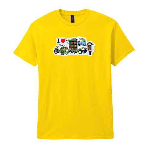 I Heart Outreach with Bookmobile, Book Bike, Little Library Gildan Cotton T-Shirt