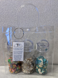 Busy Bottles - Set of Three Sensory Bottles (Buttons, Beads & Baubles) with Bag & Tag