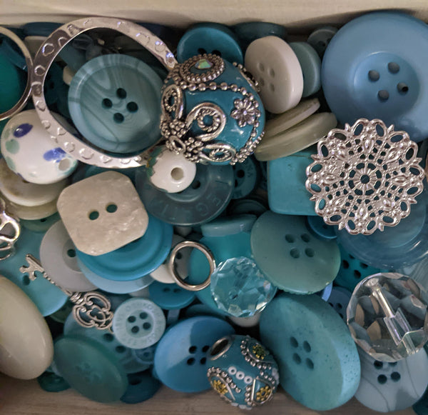 Busy Bottles - Turquoise Sensory Bottle (Buttons, Beads & Baubles)