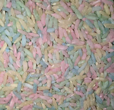 Colored rice filler for sensory bottle